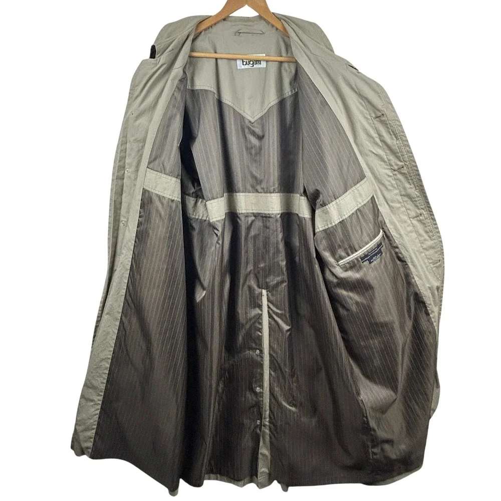 Bugatti Trench‎ Coat Mens 44L Beige Vintage Long Cotton Made in West Germany - Picture 3 of 16